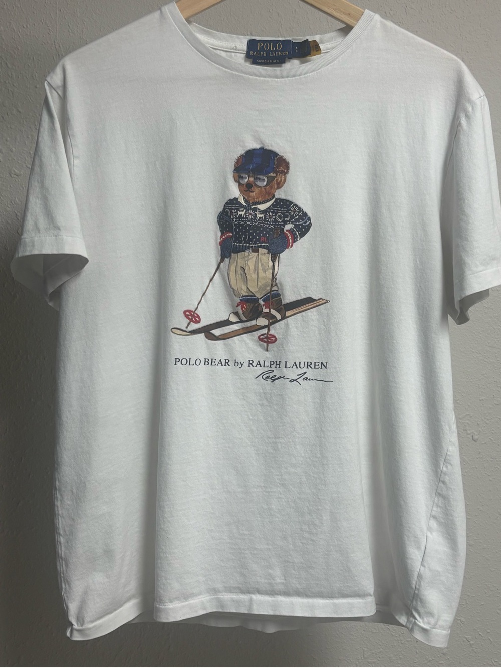 Polo Ralph Lauren Skiing Polo Bear Custom Slim Fit White T-Shirt L